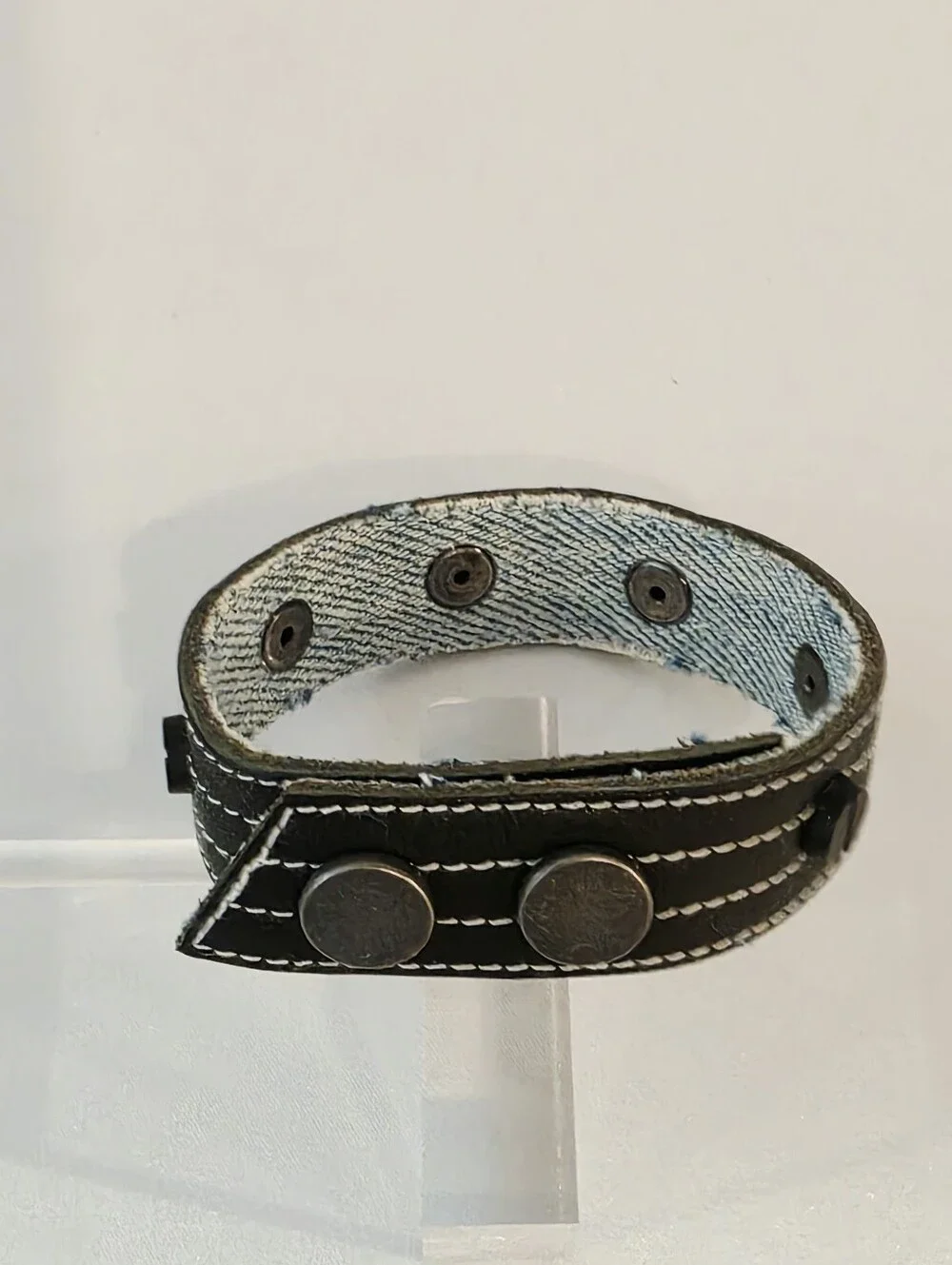 Leather Strap Bracelet With Denim Inner Lining Unisex New